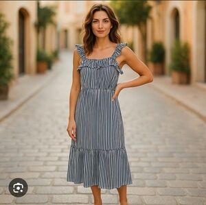 Michael Kors Striped Midi Ruffle Dress L